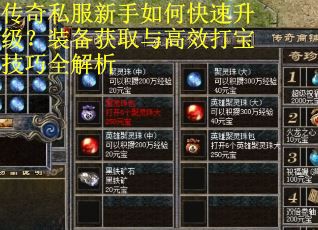 传奇私服新手如何快速升级？装备获取与高效打宝技巧全解析