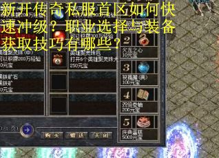 新开传奇私服首区如何快速冲级？职业选择与装备获取技巧有哪些？